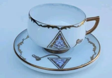Job's Daughters Tea cup & Saucer IYOB FILIAE Masonic  Norcrest Gold Porcelain 