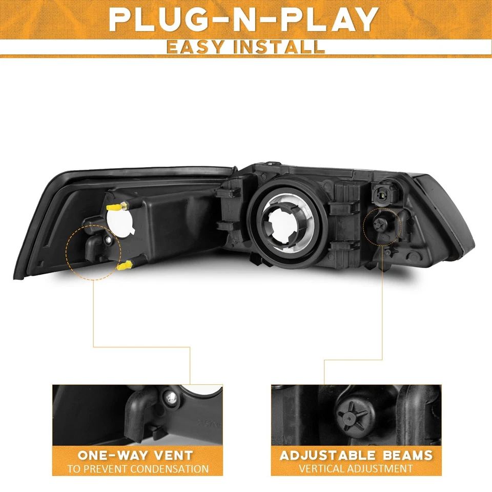 Pair Headlights Assembly For 1999-2004 Ford Mustang Chrome Headlamps, w/o Bulbs Foto 2 de 4