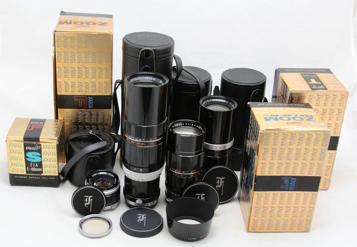vintage camera Olympus Pen F / Pen FT & 4x Zuiko lens 40, 90, 150