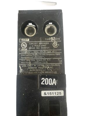 MURRAY 200 AMP MD-HTR CIRCUIT BREAKER 2 POLE 240/120 VAC 22kA MPD2200RH