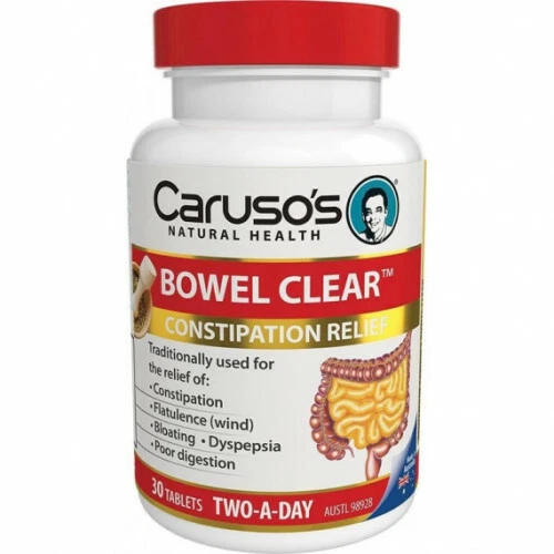 Carusos Bowel Clear Natural Health Constipation Relief 30 Tablets Two-A-Day - Picture 2 of 2