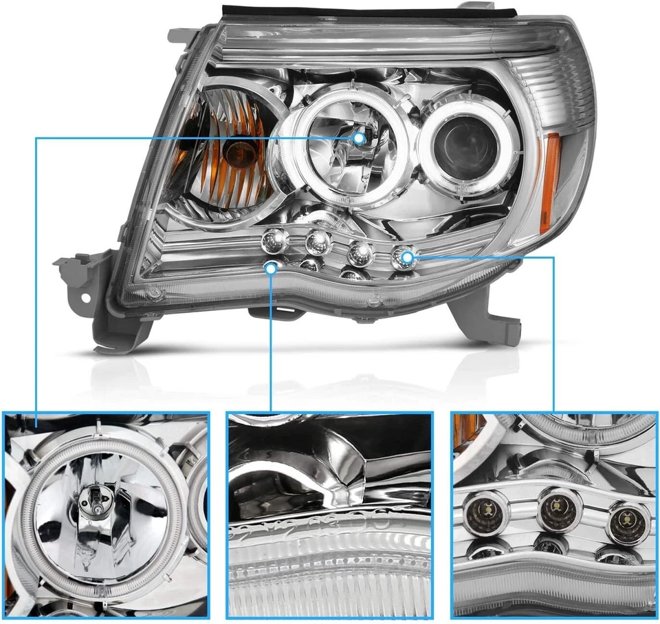 Faros proyectores halo LED duales para cromo 2005-2011 Toyota Tacoma lámparas Foto 3 de 4