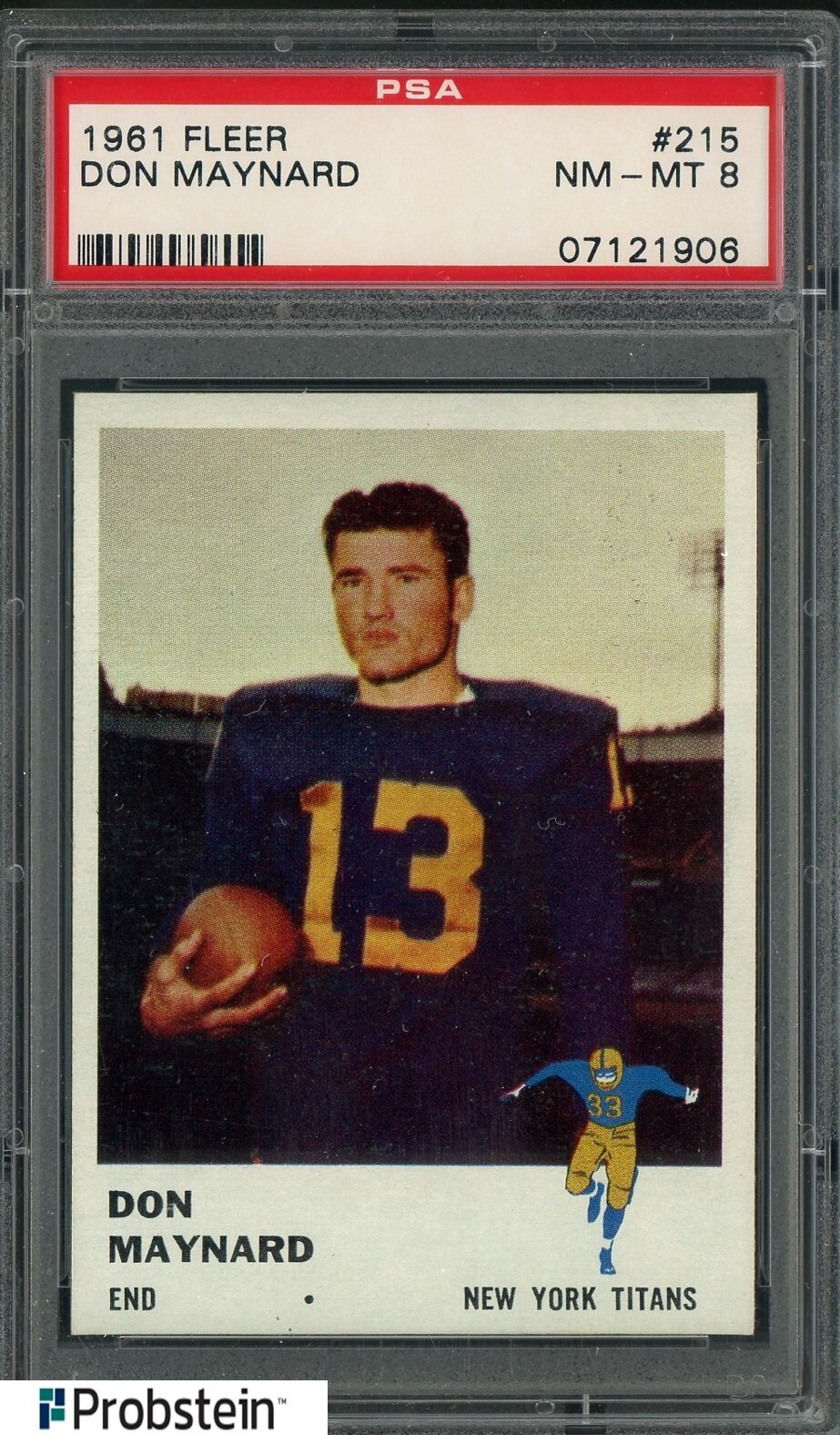 1961 Fleer Football #215 Don Maynard New York Titans RC Rookie HOF PSA 8