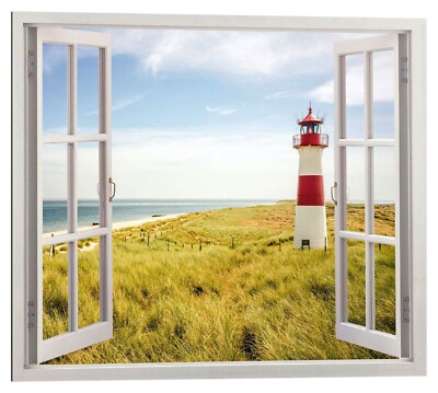 Wandbild Bild Deco-Panel Kunstdruck Grün Blau Weiß 40 x 50 cm Lighthouse View