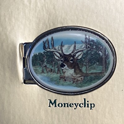 Large Round Black Skull Pendant Money Clip Leaping Deer Money Clip main image 2