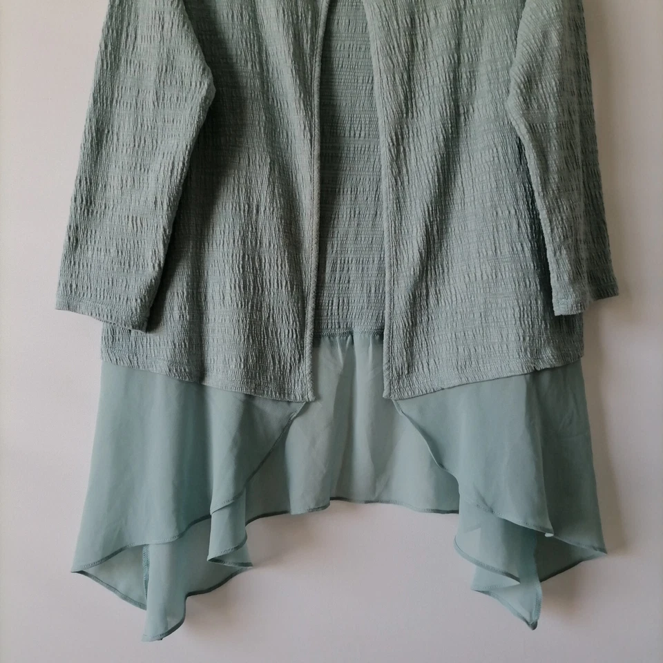 Logo Lori Goldstein Womens Sage Green Jacket Open Front Chiffon Hem Size S - Image 3 of 4