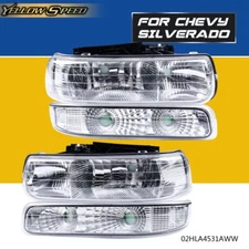 Chrome Headlights+Bumper Lamp Fit For 99-02 Chevy Silverado 00-06 Suburban Tahoe