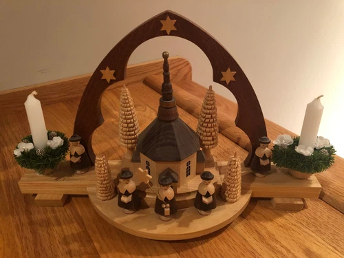 Muller Erzgebirge Arched Christmas Choir Hand Made Wooden German Two Candle RARE