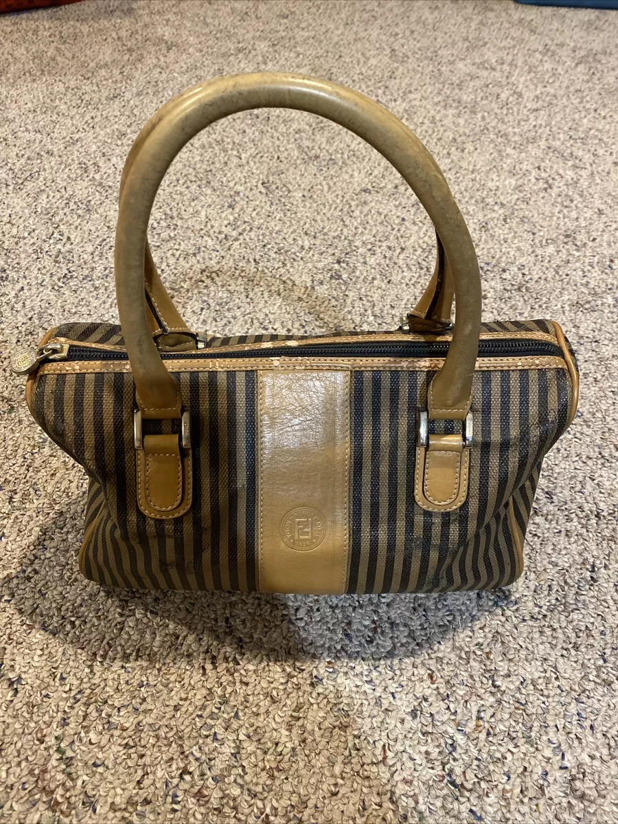 Vintage Fendi Strip Canvas and Leather Tote Bag