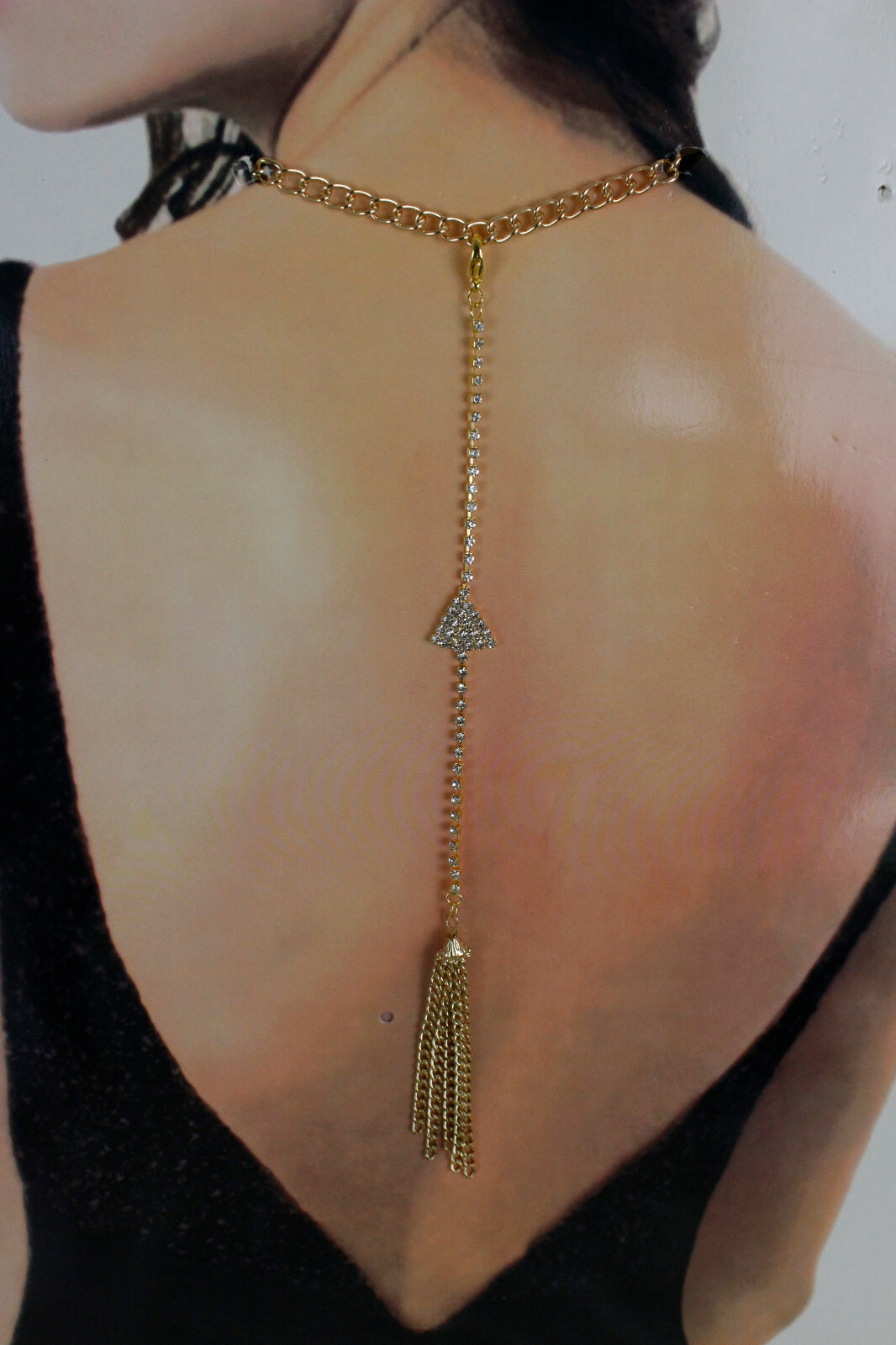 Mujeres Metal Dorado Cadena Eslabones Flecha Joyería Largo Espalda Collar Borlas