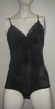 Vintage 1980s Grenier Lingerie Bodysuit Black Lace Teddy Size M 80s One Piece
