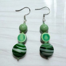 Aqua Round Glass Beaded Dangle Drop Earrings 2.25  Long Handmade NEW