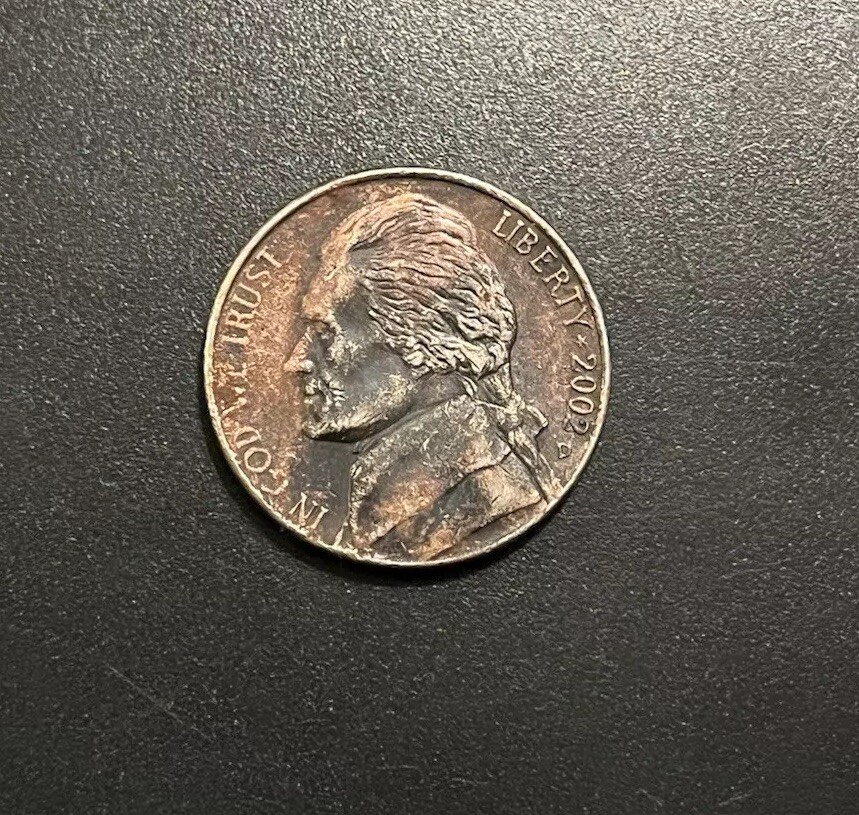 2002-D Jefferson Nickel With Error (Improperly Annealed On Obverse