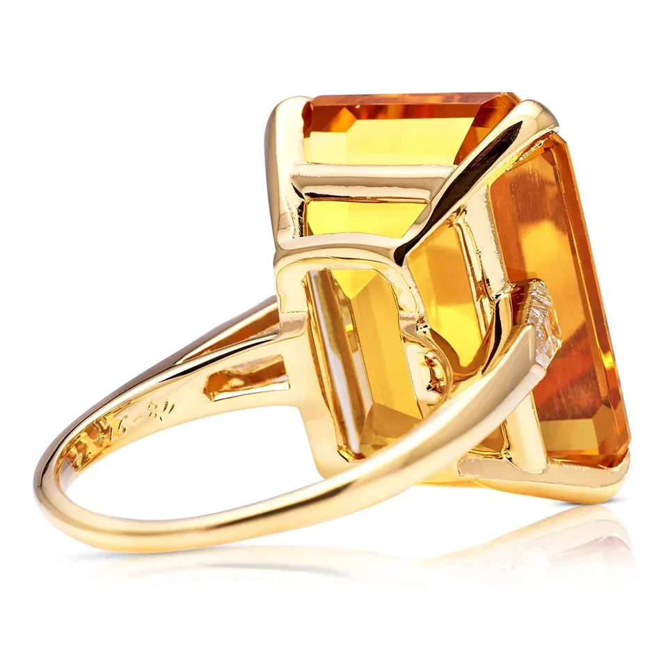 20 Ct. Emerald Cut Yellow Citrine Gemstone 925 Sterling Silver Ring All Sizes - Image 3 of 4