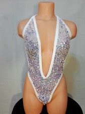 Exotic dancer stripper free size multicolor sequin one pc dance outfit-dancewear