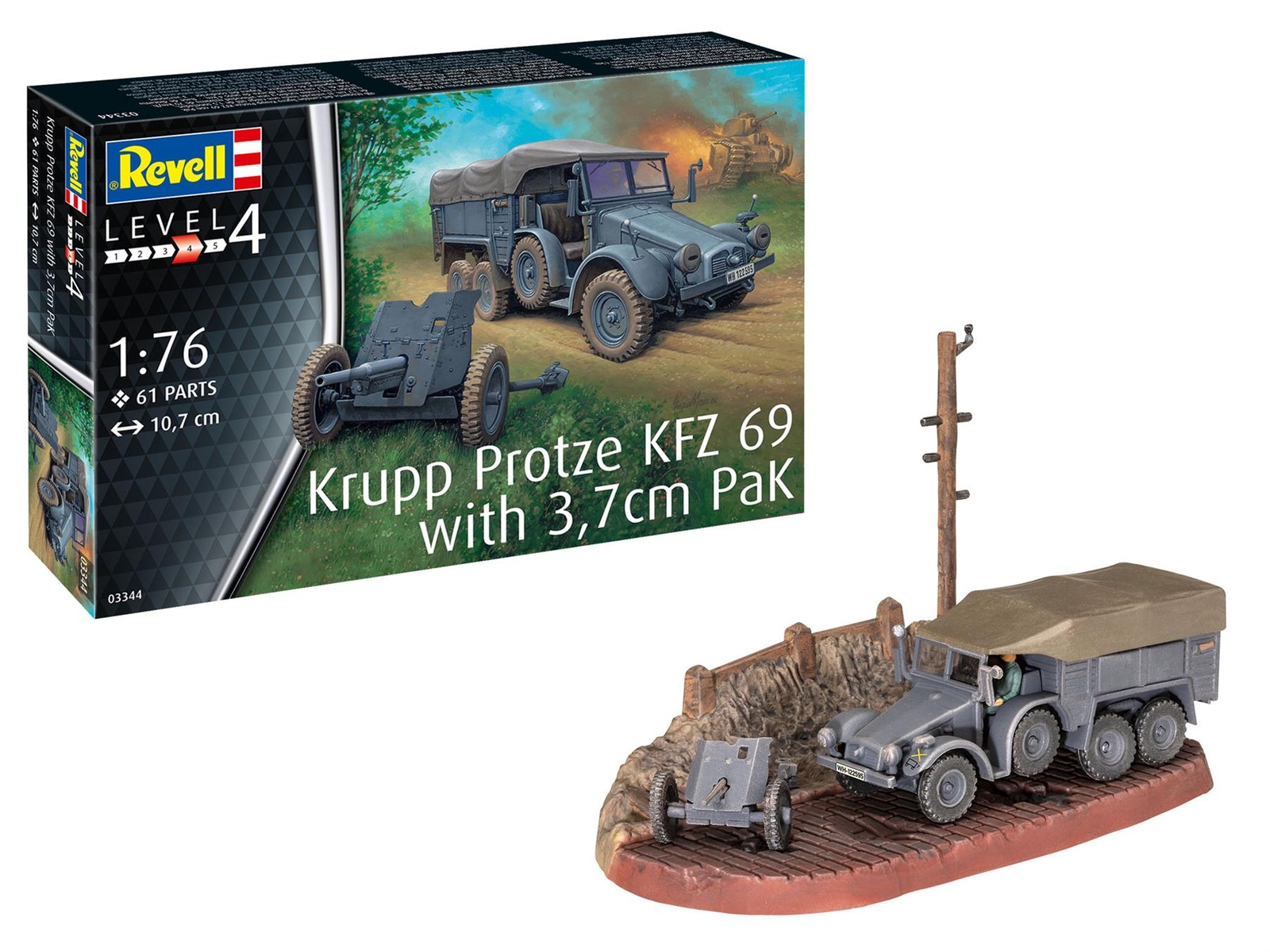 Revell 03344 German Krupp Protze KFZ 69 w/3.7cm Pak 1:76 Scale Kit