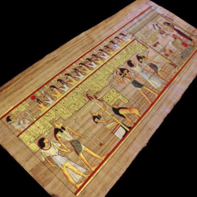 XXXL Huge Signed Handmade Papyrus Egyptian Judgment Day Painting_75''x36'' Inchess