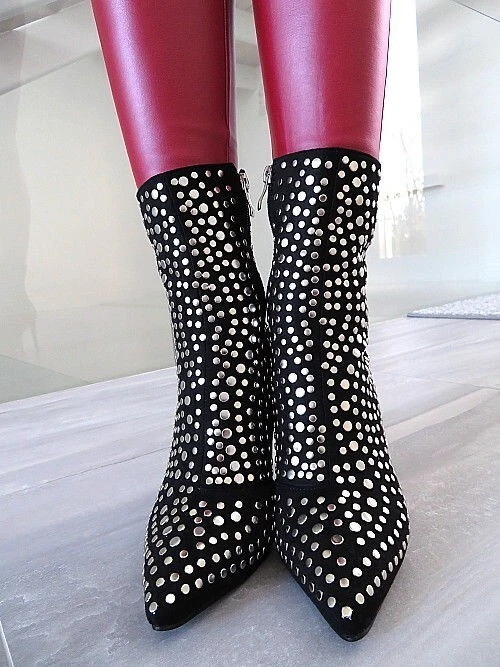 Mellisa Original Tacones Altos Remaches Botas Punta Negro 39 - Imagen 2 de 4