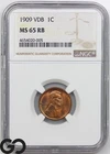 1909 Lincoln Cent Wheat Penny, Red Brown, MS 65 RB ** 1st Year Issue!