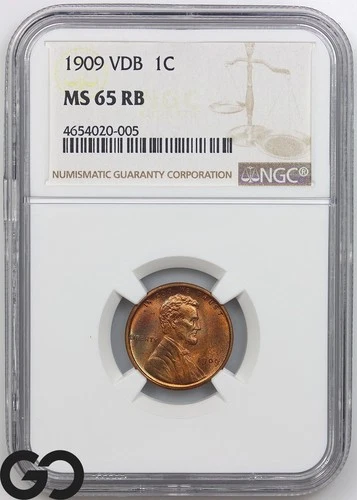1909 Lincoln Cent Wheat Penny, Red Brown, MS 65 RB ** 1st Year Issue!