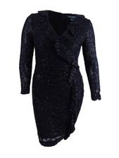 Lauren by Ralph Lauren Women's Petite Ruffled Lace Dress (4P, Black)