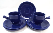 Vintage Fiesta Homer Laughlin Demitasse 2 Cup 5 Saucer Stick Handle Cobalt Blue