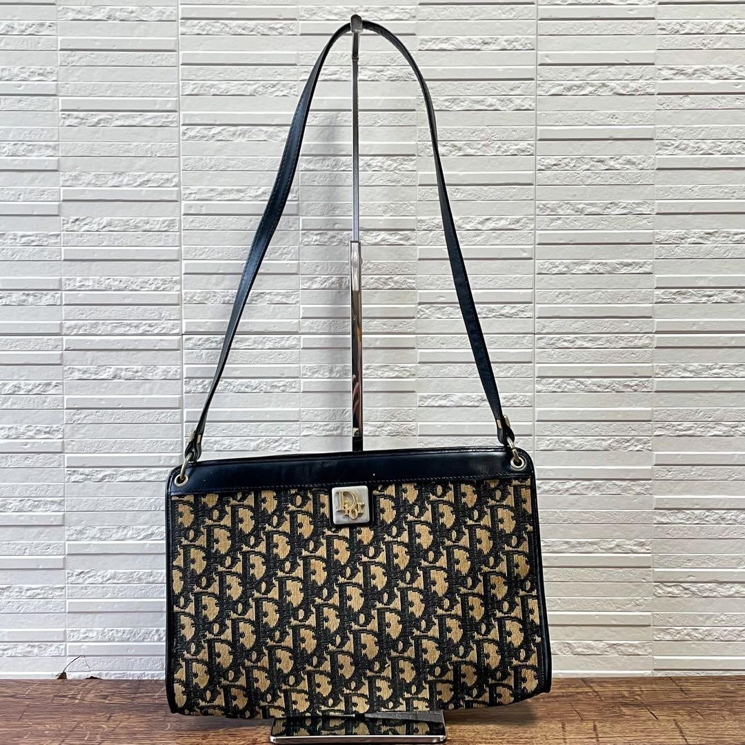 Christian Dior Shoulder Bag Canvas Leather Dark Navy Beige Trotter Authentic thumbnail 13
