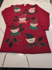 90s Vintage Sturdy Sweats By Lee Red Xmas Elf Sweatshirt Oversized Dress OSFM