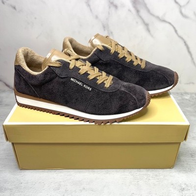 MICHAEL KORS Womens 6.5 Rhodes Two-Tone Suede Trainer Sneakers Chocolate Brown
