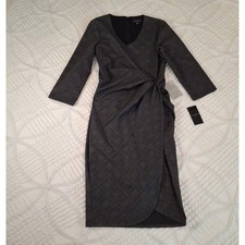 Tahari Womens 2 Sheath Dress Charcoal Grey Glen Plaid Side Ruched NWT