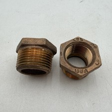 Lot of 2 - LEE 1" x 3/4" Pipe Reducer Bushing BRASS - Made In USA - NOB