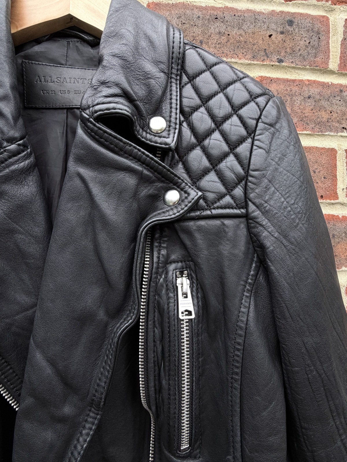 All Saints Ladies CATCH Leather Biker Jacket UK12 US8 EU40 Black Womens Bomber image 6