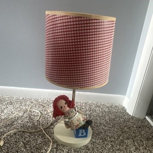 Raggedy Ann Doll Nursery Table Lamp Red/White Gingham Shade Alphabet Block Base