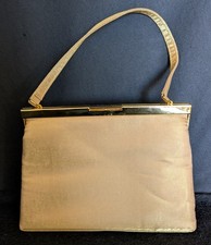 Vintage Valerie Stevens Evening Hand Bag Purse Gold Satin