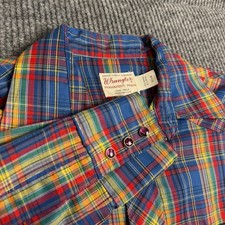 Vtg 70s Wrangler Pearl Snap Shirt Mens S Long Sleeve Shirt Rainbow Plaid Western