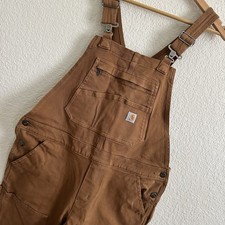 Carhartt Women's Large 12-14 Short Brown Canvas Relaxed Fit Overalls OR4556-W