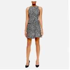 TORY BURCH Elegant Black and White Patterned Dress Black Doodle Flower Size 4