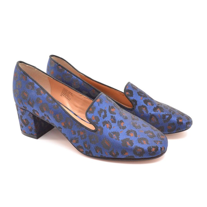 Ladies Banana Republic Jacquard Smoking Pumps 9 M Navy Leopard Fabric Heel Shoes