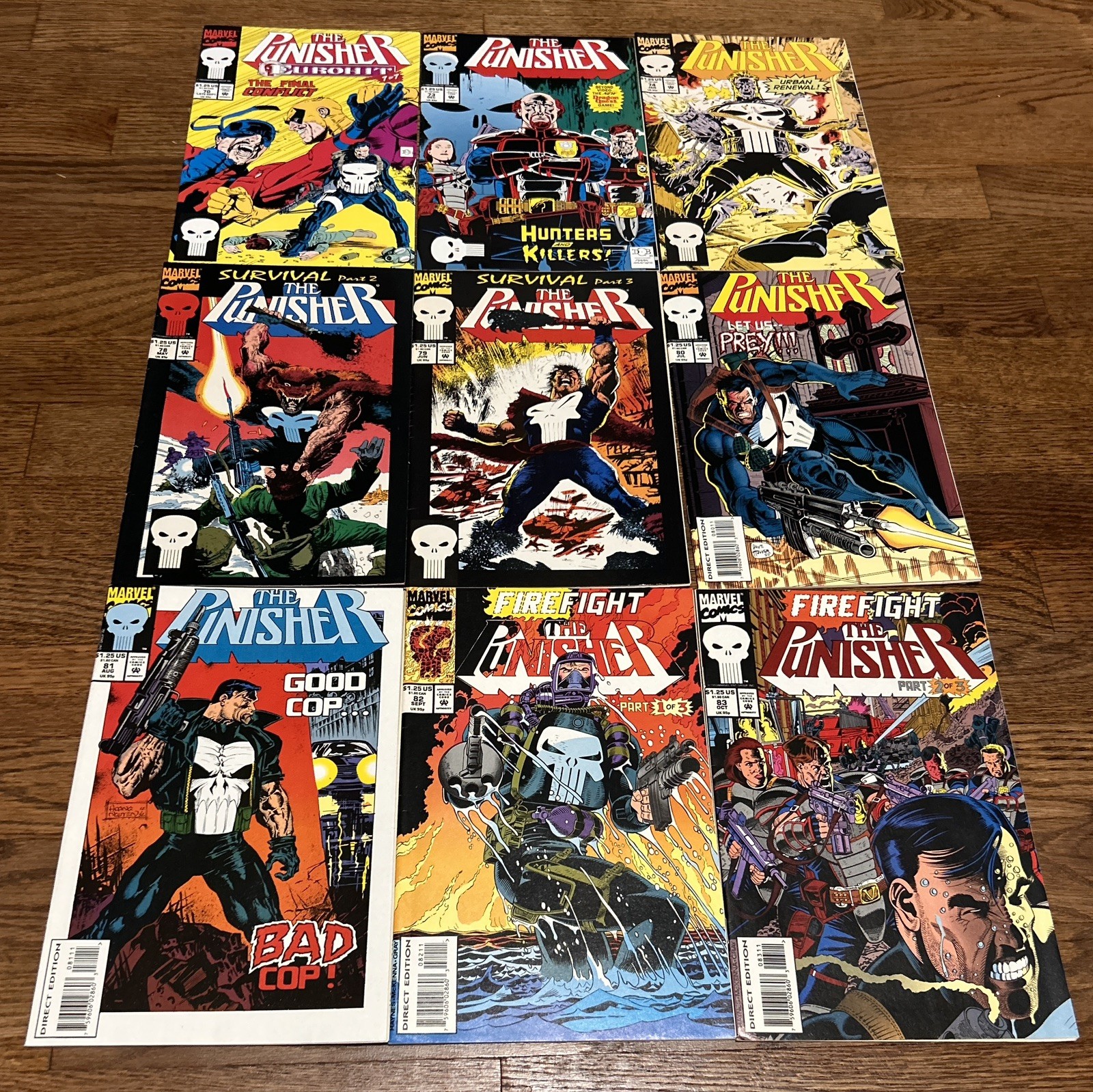 The Punisher, lot of 10 books, #57-60, 62, 63, 65, & 67-69, by Marvel Comics