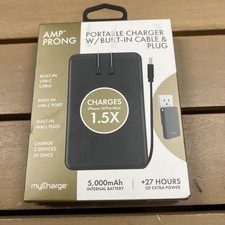 myCharge Amp Prong 5000mAh/12W Output Power Bank with Integrated Charging Cable