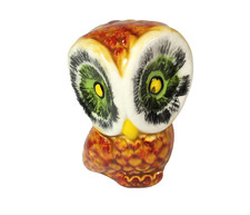 Vtg small ceramic owl , beautiful color, big eyes, fun 1970's look, 3"H, nice