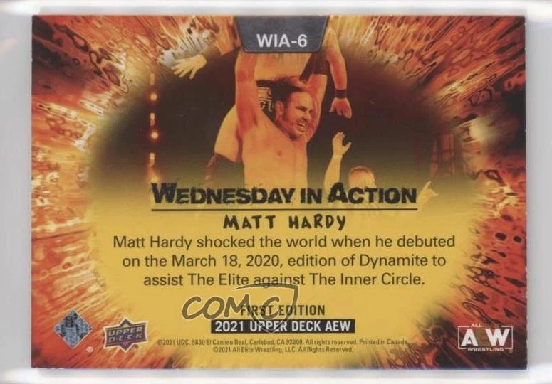 2021 Upper Deck AEW All Elite Wrestling Wednesday in Action Matt Hardy #WIA-6 - Image 2 of 2