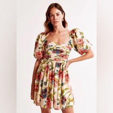 Abercrombie & Fitch Emerson Mini Dress floral pattern puff sleeves pleated bust