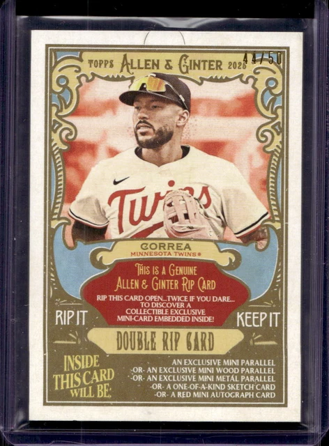 Carlos Correa Brooks Lee 2025 Topps Allen & Ginter Double Rip Card /50 UNRIPPED