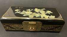 Black Lacquer Jewellery Box With Mother of Pearl & Brass Detailing
