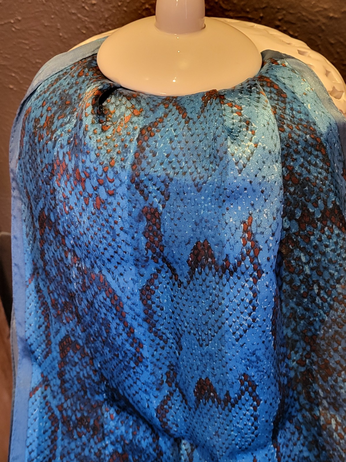 Echo Blue Silk Chiffon Rectangular Scarf Reptile … - image 5