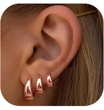 3Pairs Gold Hoop Earrings Set for Women Chunky Gold Silver Earring 14K