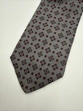 Brooks Brothers Makers Silk Tie Gray Geometric Medallion Print England VTG 55