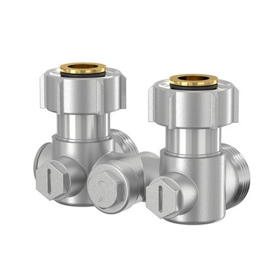Cosmo Einrohr Hahnblock Eck 3/4'' AG Rohrabstand 50mm mit Absperrung