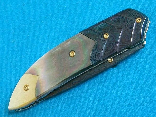 CUCHILLO RARO CASI NUEVO POOSIRI "PS" ARTE PERSONALIZADO DAMASCO NEGRO/DORADO PERLA BLOQUEO CUCHILLOS Foto 4 de 4